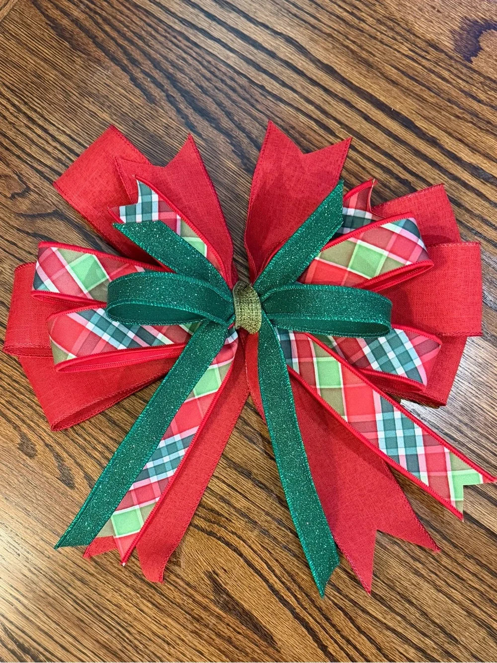 Holiday Plaid & Glitter Bow in Red and Green - Decorative Wreath Accent